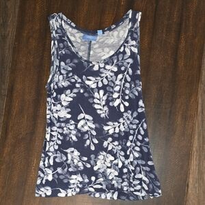 Vera Wang Navy and White Leaf Print Tank Top